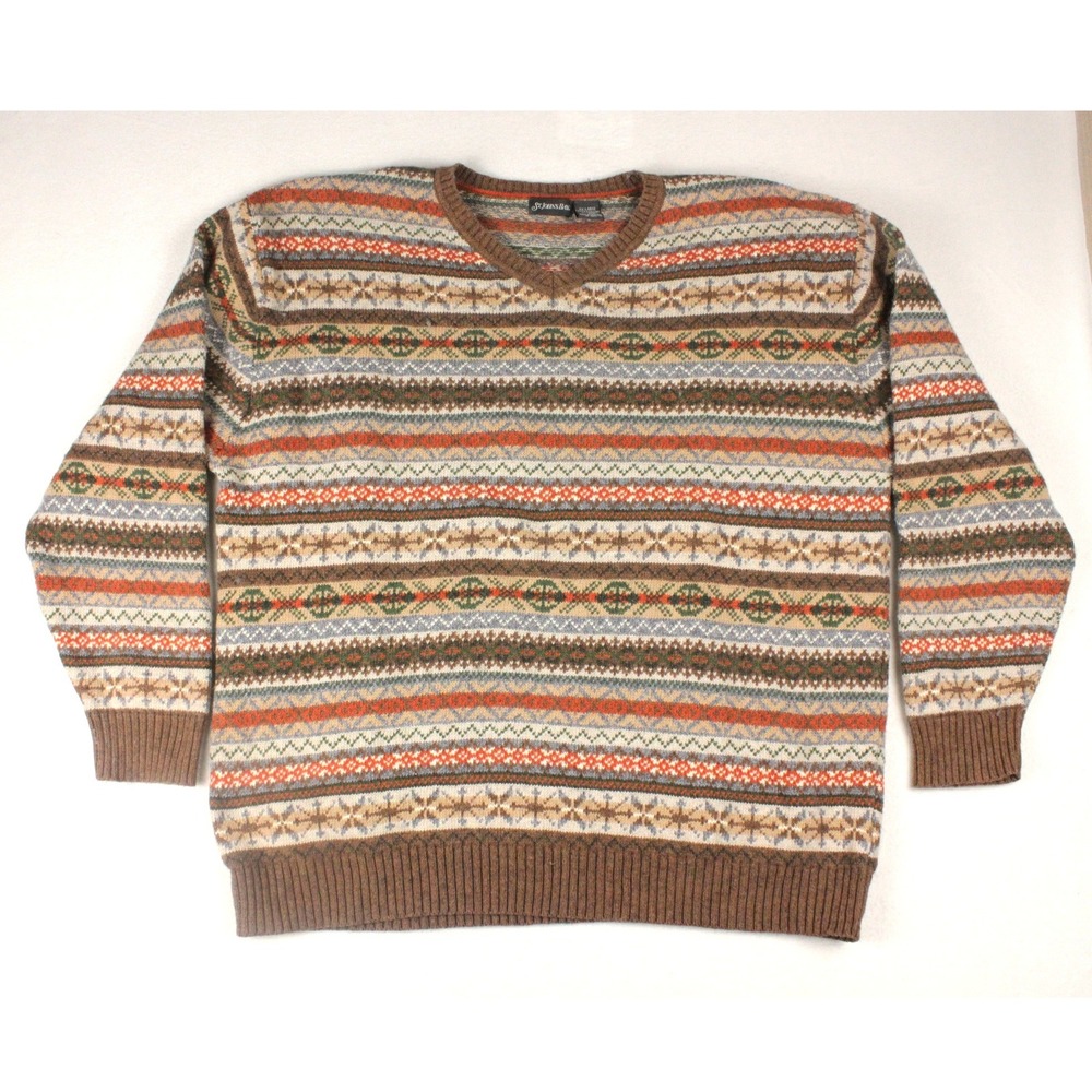 St John's Bay Fair Isle Sweater Mens 2XL Lambswool Nordic Grandpa Cozy‎ Knit